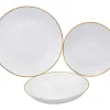 OZAIA Tafelservies-Servies 18 Stuks Van Porselein - Wit En Gouden Bies - Julina