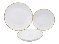OZAIA Tafelservies-Servies 18 Stuks Van Porselein - Wit En Gouden Bies - Julina