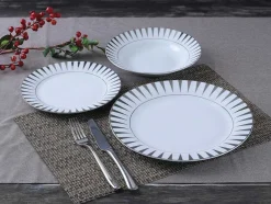 OZAIA Tafelservies-Servies 18 Stuks Van Porselein - Wit En Zilver - Dynao