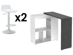 Vente-unique Barmeubel-Set "Bar": Barmeubel Saturne + 2 Barkrukken Calas - Wit En Betonkleur