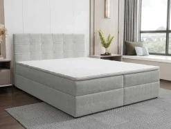 Ysmée Boxspringbed-Set Bed Met Hoofdbord Met Capitons + Bedbodem Met Opbergruimte + Matras+ Dekmatras - 160 X 200 Cm - Stof - Lichtgrijs - Kida Van Ysmee