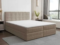 Ysmée Boxspringbed-Set Bed Met Hoofdbord Met Capitons + Bedbodem Met Opbergruimte + Matras + Dekmatra - 160 X 200 Cm - Stof - Taupegrijs - Kida Van Ysmee