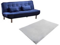 Vente-unique Scandinavisch-Set Blauwe Slaapbank Mishan En Grijs Tapijt Bunny