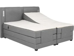 Palacio Elektrisch Relaxatiebed-Set Boxspring + Hoofdbord Met Ledlampjes + Elektrische Relaxbedbodems + Matras + Topmatras - 2 X 90 X 200 Cm - Grijze Stof - Astemi Van
