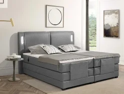 Palacio Elektrisch Relaxatiebed-Set Boxspring + Hoofdbord Met Ledlampjes + Elektrische Relaxbedbodems + Matras + Topmatras - 2 X 90 X 200 Cm - Grijze Stof - Astemi Van
