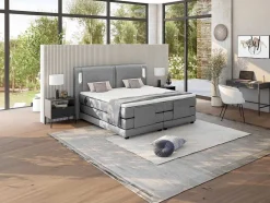 Palacio Elektrisch Relaxatiebed-Set Boxspring + Hoofdbord Met Ledlampjes + Elektrische Relaxbedbodems + Matras + Topmatras - 2 X 80 X 200 Cm - Grijze Stof - Astemi Van
