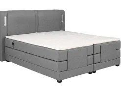 Palacio Elektrisch Relaxatiebed-Set Boxspring + Hoofdbord Met Ledlampjes + Elektrische Relaxbedbodems + Matras + Topmatras - 2 X 80 X 200 Cm - Grijze Stof - Astemi Van