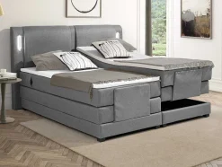 Palacio Elektrisch Relaxatiebed-Set Boxspring + Hoofdbord Met Ledlampjes + Elektrische Relaxbedbodems + Matras + Topmatras - 2 X 80 X 200 Cm - Grijze Stof - Astemi Van