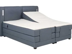 Palacio Elektrisch Relaxatiebed-Set Boxspring + Hoofdbord Met Ledlampjes + Elektrische Relaxbedbodems + Matras + Topmatras - 2 X 90 X 200 Cm - Blauwe Stof - Astemi Van