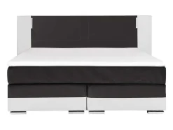 Ysmée Boxspringbed-Set Boxspring En Matras Met Hoofdeinde Met Leds + Lattenbodem + Matras + Dekmatras Asti Van Ysmee - 160 X 200 Cm - Kunstleer - Wit En Grijs