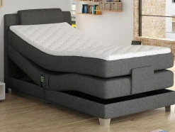 Palacio Elektrisch Relaxatiebed-Set Boxspring Hoofdbord + Elektrische Bedbodem + Matras + Topmatras Castel Van - 100X200Cm - Lichtgrijze Stof