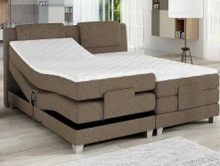 Palacio Tweepersoonsbed-Set Boxspring Hoofdbord + Elektrische Bedbodem + Matras + Topmatras Castel Van - 2X90X200Cm - Beige Stof