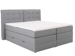 Palacio Boxspringbed-Set Boxspring Met Hoofdbord + Bedbodems Met Opbergruimte + Matras + Dekmatras - 160 X 200 Cm - Lichtgrijze Stof - Perama Van