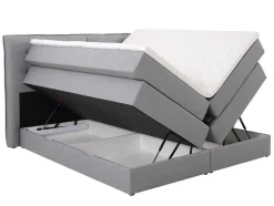Palacio Boxspringbed-Set Boxspring Met Hoofdbord + Bedbodems Met Opbergruimte + Matras + Dekmatras - 160 X 200 Cm - Lichtgrijze Stof - Perama Van