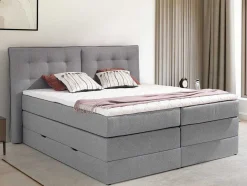 Palacio Boxspringbed-Set Boxspring Met Hoofdbord + Bedbodems Met Opbergruimte + Matras + Dekmatras - 180 X 200 Cm - Lichtgrijze Stof - Perama Van
