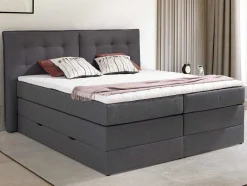 Palacio Boxspringbed-Set Boxspring Met Hoofdbord + Bedbodems Met Opbergruimte + Matras + Dekmatras - 160 X 200 Cm - Antracietkleurige Stof - Perama Van