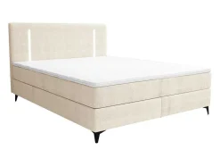 Ysmée Boxspringbed-Set Boxspring Met Hoofdbord Met Ledverlichting + Bedbodem + Matras + Dekmatras - 160 X 200 Cm - Stof - Beige - Ono Van Ysmee