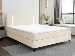 Ysmée Boxspringbed-Set Boxspring Met Hoofdbord Met Ledverlichting + Bedbodem + Matras + Dekmatras - 180 X 200 Cm - Stof - Beige - Ono Van Ysmee