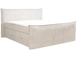 Palacio Boxspringbed-Set Boxspring Met Hoofdeinde + Bedbodems Met Opbergruimte + Matras + Dekmatras - 2 X 80 X 200 Cm - Ivoorwit Ribfluweel - Rhoda Van