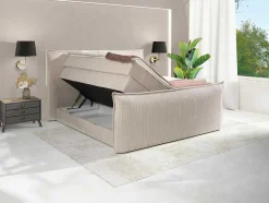 Palacio Boxspringbed-Set Boxspring Met Hoofdeinde + Bedbodems Met Opbergruimte + Matras + Dekmatras - 2 X 80 X 200 Cm - Ivoorwit Ribfluweel - Rhoda Van