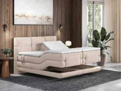 Palacio Elektrisch Relaxatiebed-Set Boxspringbed Met Hoofdbord Met Capitons + Elektrische Relaxbedbodems + Matras + Dekmatras - 2 X 90 X 200 Cm - Beige - Lodi Van