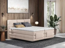 Palacio Elektrisch Relaxatiebed-Set Boxspringbed Met Hoofdbord Met Capitons + Elektrische Relaxbedbodems + Matras + Dekmatras - 2 X 90 X 200 Cm - Beige - Lodi Van