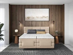 Palacio Aanbiedingen: Slaapkamer & Kantoor-Set Boxspringbed Met Hoofdbord Met Capitons + Elektrische Relaxbedbodems + Matras + Dekmatras - 2 X 80 X 200 Cm - Beige - Lodi Van