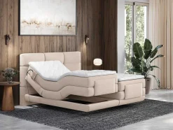 Palacio Aanbiedingen: Slaapkamer & Kantoor-Set Boxspringbed Met Hoofdbord Met Capitons + Elektrische Relaxbedbodems + Matras + Dekmatras - 2 X 80 X 200 Cm - Beige - Lodi Van