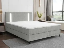 Ysmée Boxspringbed-Set Complete Boxspring Met Hoofdbord Met Ledverlichting + Bedbodem + Matras + Dekmatras - 160 X 200 Cm - Stof - Grijs - Ono Van Ysmee