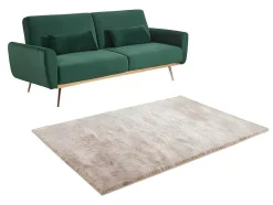 Vente-unique Klik-Klak En Bz Slaapbank-Set Donkergroene 3-Zitsslaapbank Launei En Taupekleurig Tapijt Dolce