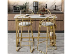 ModernLuxe Keukenmeubel-Set "Eat Standing": Bartafel En 4 Krukken - Metalen Structuur - Goud