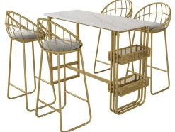 ModernLuxe Keukenmeubel-Set "Eat Standing": Bartafel En 4 Krukken - Metalen Structuur - Goud