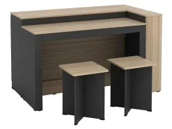 Vente-unique Keukenmeubel-Set Keukeneiland + 2 Krukken - Zwart En Licht Naturel - Nusice