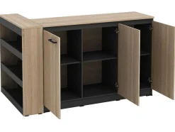 Vente-unique Keukenmeubel-Set Keukeneiland + 2 Krukken - Zwart En Licht Naturel - Nusice
