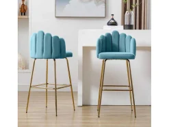 Vente-unique Barkruk-Set Van 2 Barkrukken - Fluweel En Metaal - Blauw