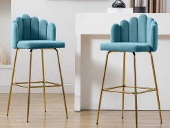 Vente-unique Barkruk-Set Van 2 Barkrukken - Fluweel En Metaal - Blauw