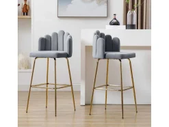 Vente-unique Barkruk-Set Van 2 Barkrukken - Fluweel En Metaal - Grijs