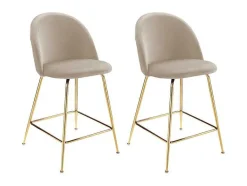 Vente-unique Barkruk-Set Van 2 Barkrukken Melbourne - Fluweel En Goudkleurig Metaal - Beige