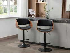 Vente-unique Barkruk-Set Van 2 Barkrukken Van Kunstleer En Metaal - Zwart En Donker Naturel - Jelsa