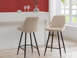 Vente-unique Barkruk-Set Van 2 Barkrukken Van Ribfluweel En Zwart Metaal - Cremewit - Masurie