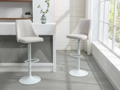 Vente-unique Barkruk-Set Van 2 Barkrukken Van Stof En Wit Metaal - Beige - Kiyola