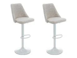 Vente-unique Barkruk-Set Van 2 Barkrukken Van Stof En Wit Metaal - Beige - Kiyola