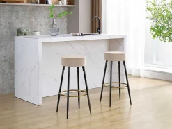 Vente-unique Barkruk-Set Van 2 Barkrukken Van Velours En Zwart Staal - Beige En Goudkleurig - Belinio I