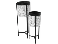 OZAIA Decoratieobject Voor Binnen-Set Van 2 Bloembakken Op Poot Van Metaal - D20 X H53 Cm En D25 X H69 Cm - Zwart En Wit - Capoli