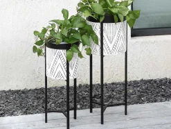 OZAIA Decoratieobject Voor Binnen-Set Van 2 Bloembakken Op Poot Van Metaal - D20 X H53 Cm En D25 X H69 Cm - Zwart En Wit - Capoli