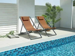 MYLIA Ligstoel-Set Van 2 Chileense Ligstoelen Van Aluminium - Terracotta - Anilio Van