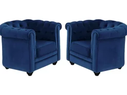 Vente-unique Fauteuil Stof-Set Van 2 Fauteuils Chesterfield - Fluweel - Konings Blauw