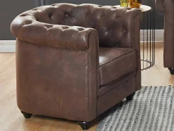 Vente-unique Aanbiedingen: Zitbank & Fauteuil-Set Van 2 Fauteuils Chesterfield Van Microvezel Met Vintage Look