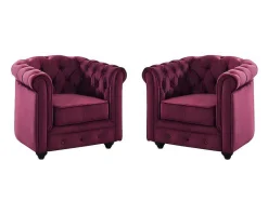 Vente-unique Fauteuil Stof Fluweel / Suedine-Set Van 2 Fauteuils Chesterfield - Fluweel Paars