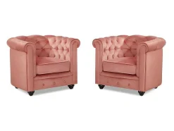 Vente-unique Fauteuil Stof-Set Van 2 Fauteuils Chesterfield - Fluweel - Pastel Roze